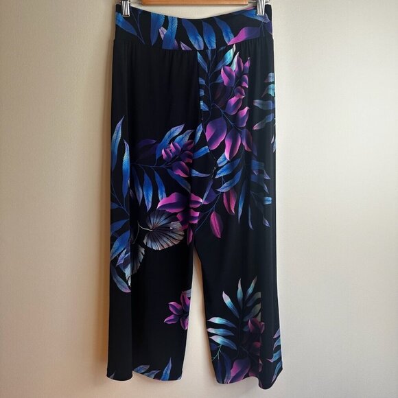 Clara Sun Woo Womens Wide Leg Crop Palazzo Pants Tropical Floral Pull On Size M - Picture 6 of 10